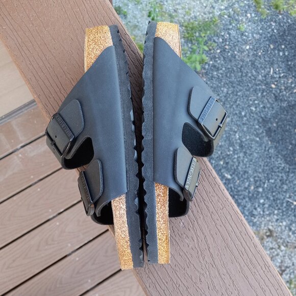 NWOB Birkenstock Arizona Black Birko Flor Black Buckle Sz EU 38 US 7 - 7.5 DEFEC - Picture 5 of 16